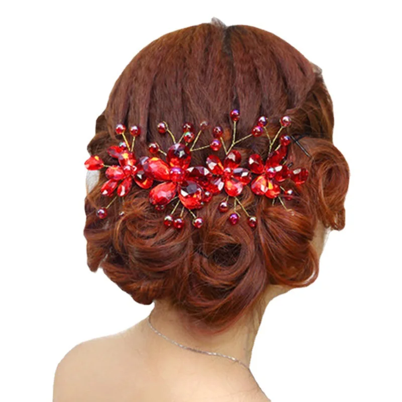 Red Color Crystal Flower Headband Hairband Tiara For Women Rhinestone Bridal Wedding Hair Accessories Jewelry Headband Hairband