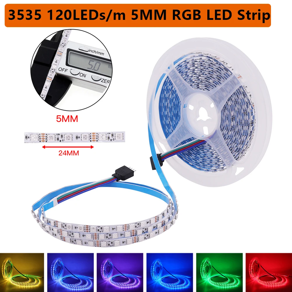 Tira de luces LED RGB de 12V, 4 pines, resistente al agua, 5MM, 8MM, 10MM, ancho de PCB, SMD 3535, 60/120/180LED/m, cinta Flexible cambiable, 5m/lote