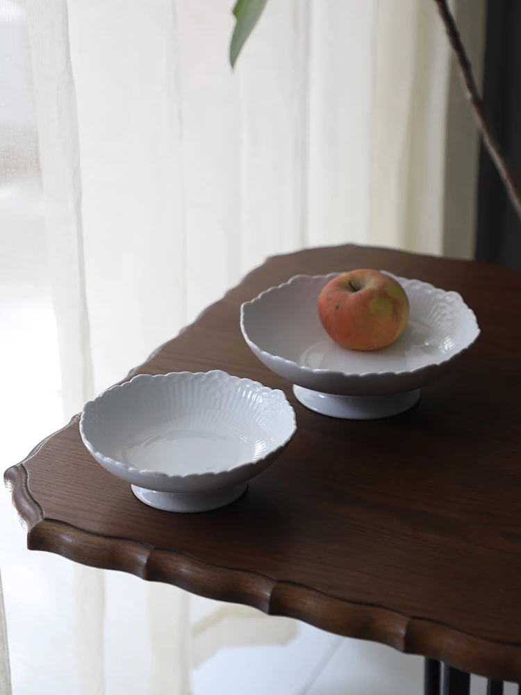 

Jingdezhen Cerc Tall Fruit Plate Chinese Sle Living Room Tea Sna Plate Pure Color Home Decorative Fruit Tray