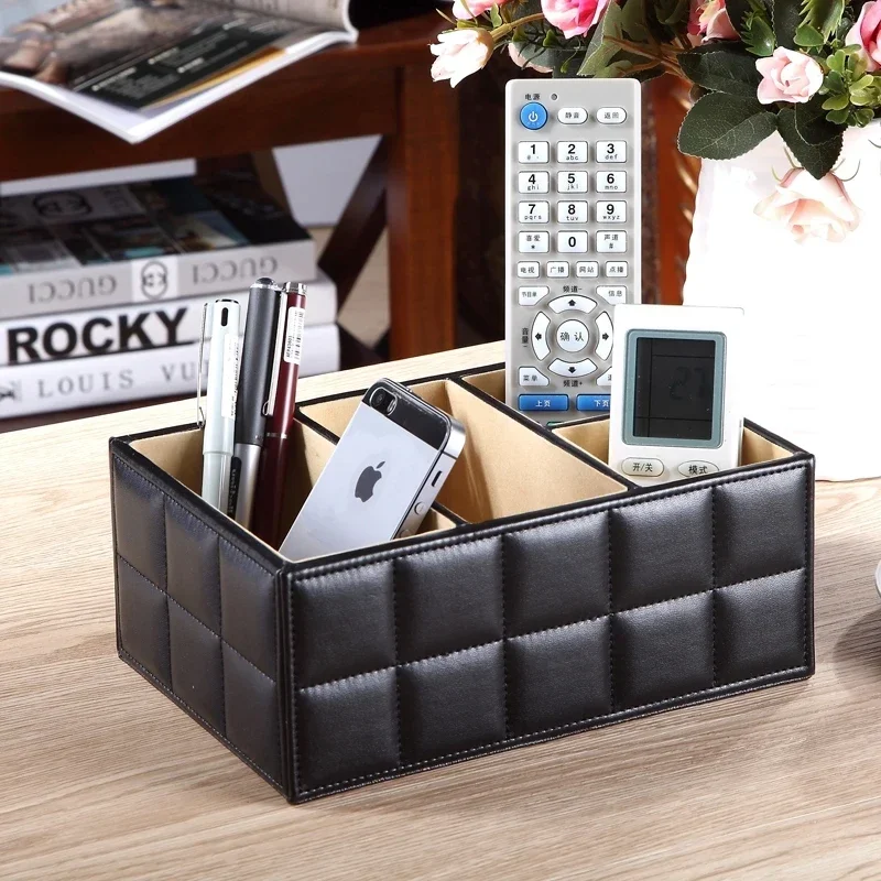 

High Quality Luxury PU Leather Storage box Cosmetic Organizer Remote Control Phone Holder Home Office Organizer makeup organizer