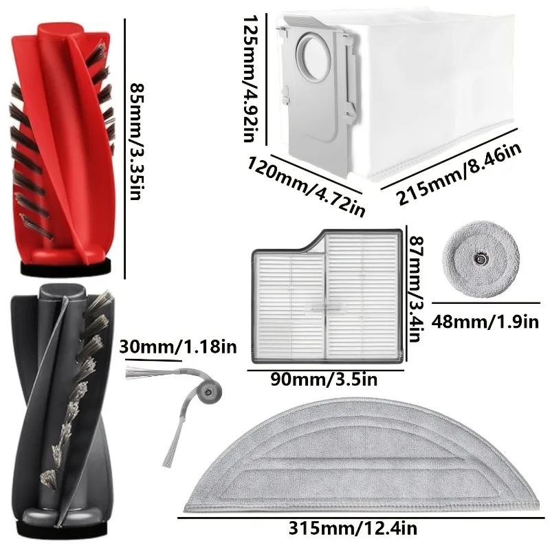 For Roborock Saros 10  Accessory Kit (15-Piece ):  Main Brushes, Side Brushes, Filters, Long Mopping Cloths, Round Mopping Pads