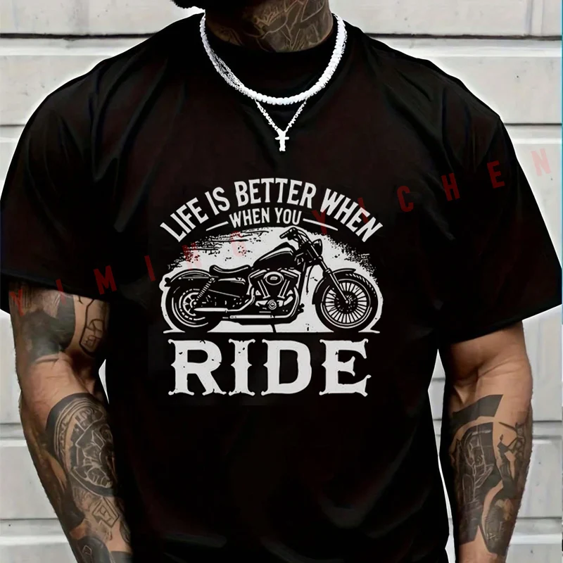 

2026 Motorbike Men TShirt Casual Live Motorcycle Graphic T-shirt Short Sleeve Summer Chopper Vintage Streetwear Top Tees