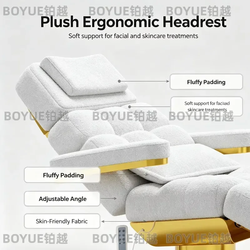 Luxury Curved Velvet Electric Beauty Bed 3 Motor Adjustable Spa Massage Table for Facial Eyelash Extensions Custom Color
