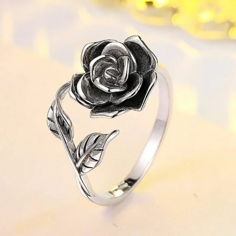 Vintage Elegant Silver Color Rose Flower Rings for Women Girls 2024 New Wedding Party Jewelry Accessories Anniversary Gifts