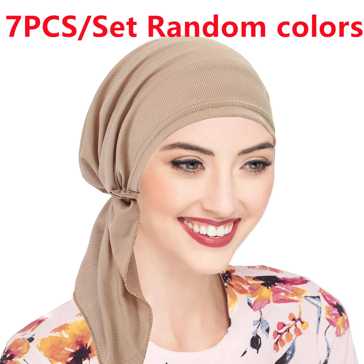 

Women 7 Pieces Pre Tied Hat Muslim Hijab Inner Turban Stretch Bonnet Chemo Headscarf Soft Comfortable Hair Protection Cap