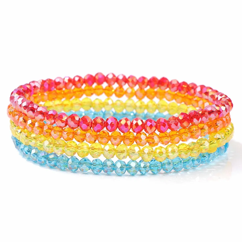 Zircon Beaded Bracelet 4-Piece Set Elastic Cord Stretch Bracelets Women Fashion Travel Souvenir Gift