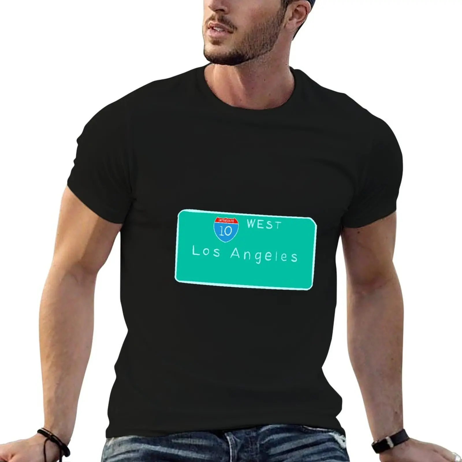 Camiseta Los Angeles Interstate Sign, camisetas de algodón, camisetas gráficas de alta calidad para hombre, paquete de camisetas blancas