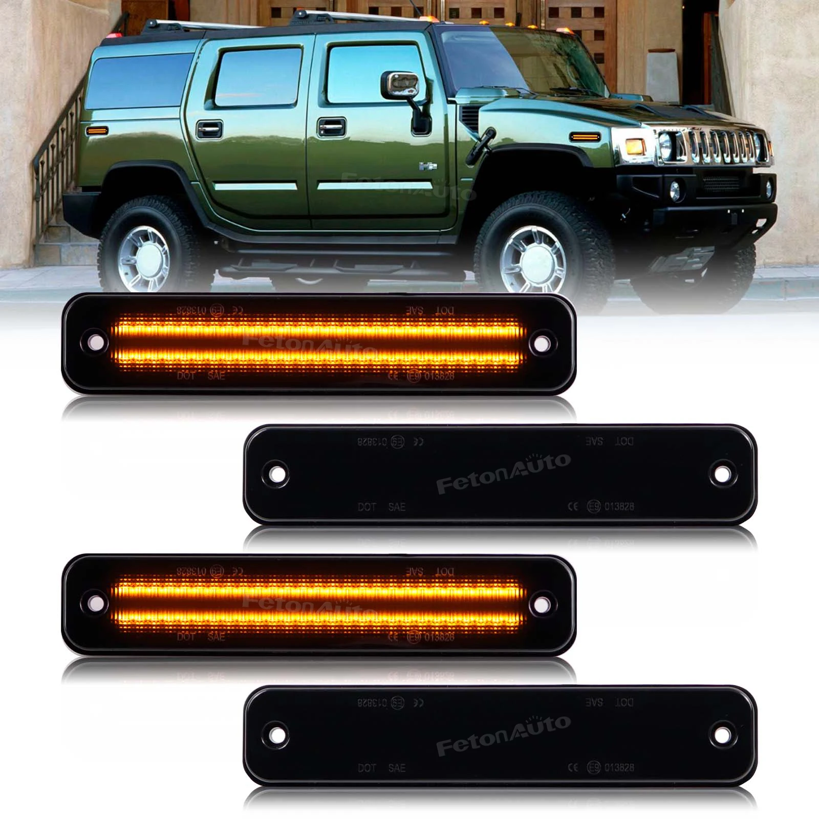 

4PCS Front/RearAmber Bumper Lamp Turn Signal Light LED Side Marker Lights Indicator LED Flashing For Hummer H2 2003-2009