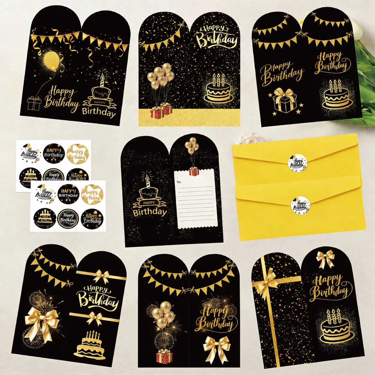 Happy Birthday Card Assortment with Envelopes Sealing Stickers Festival Birthday Party Decoration Greeting Message Cards