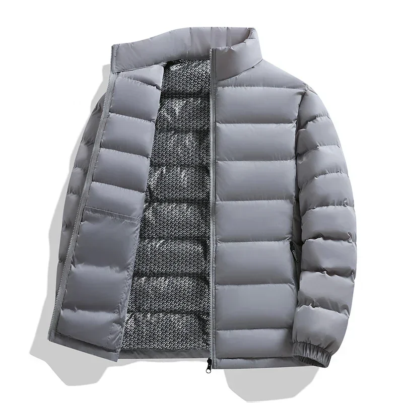 Male Graphene Self-heating Down Jacket Men Solid Windproof Pleated Down Jackets Stand Collar Classical Warm Winter Jackets