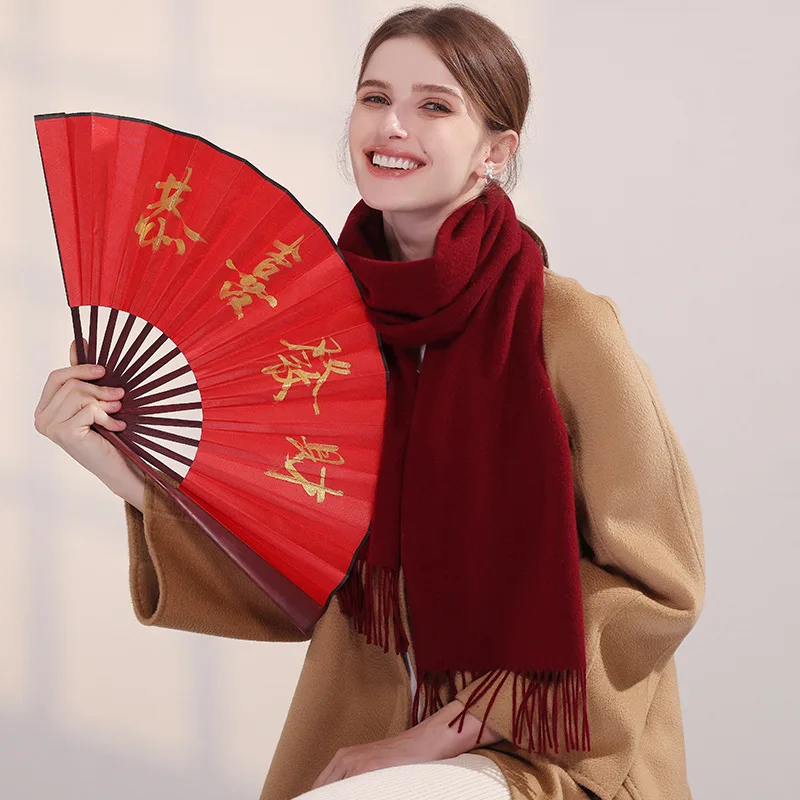 Pure wool scarf autumn and winter 2024 new Chinese red scarf natal year gift