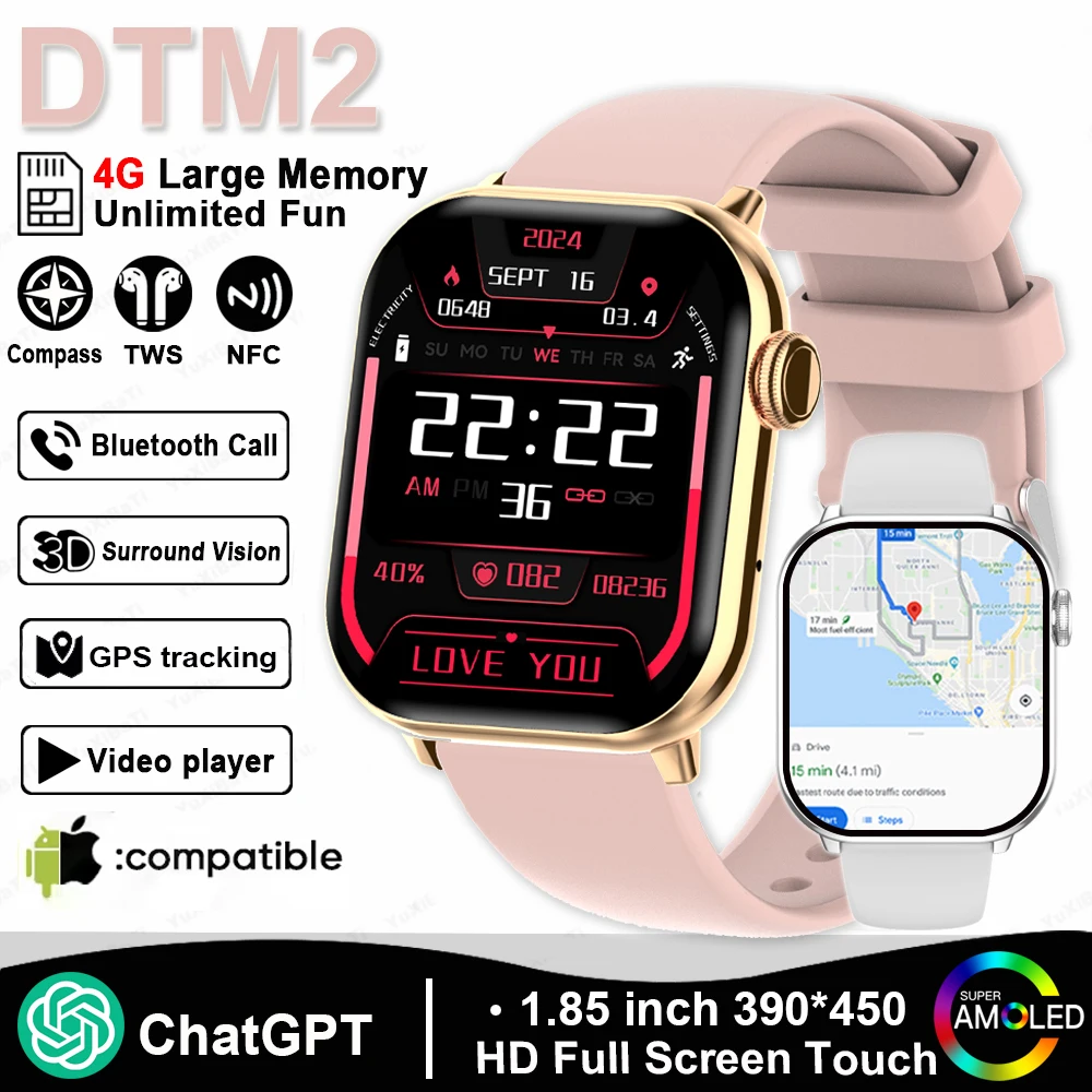 

Спортивные GPS-смарт-часы для женщин и мужчин, 1,85-дюймовые 466*466 AMOLED, 4 ГБ памяти, IP68, водонепроницаемые умные часы с BT-вызовом для Android IOS