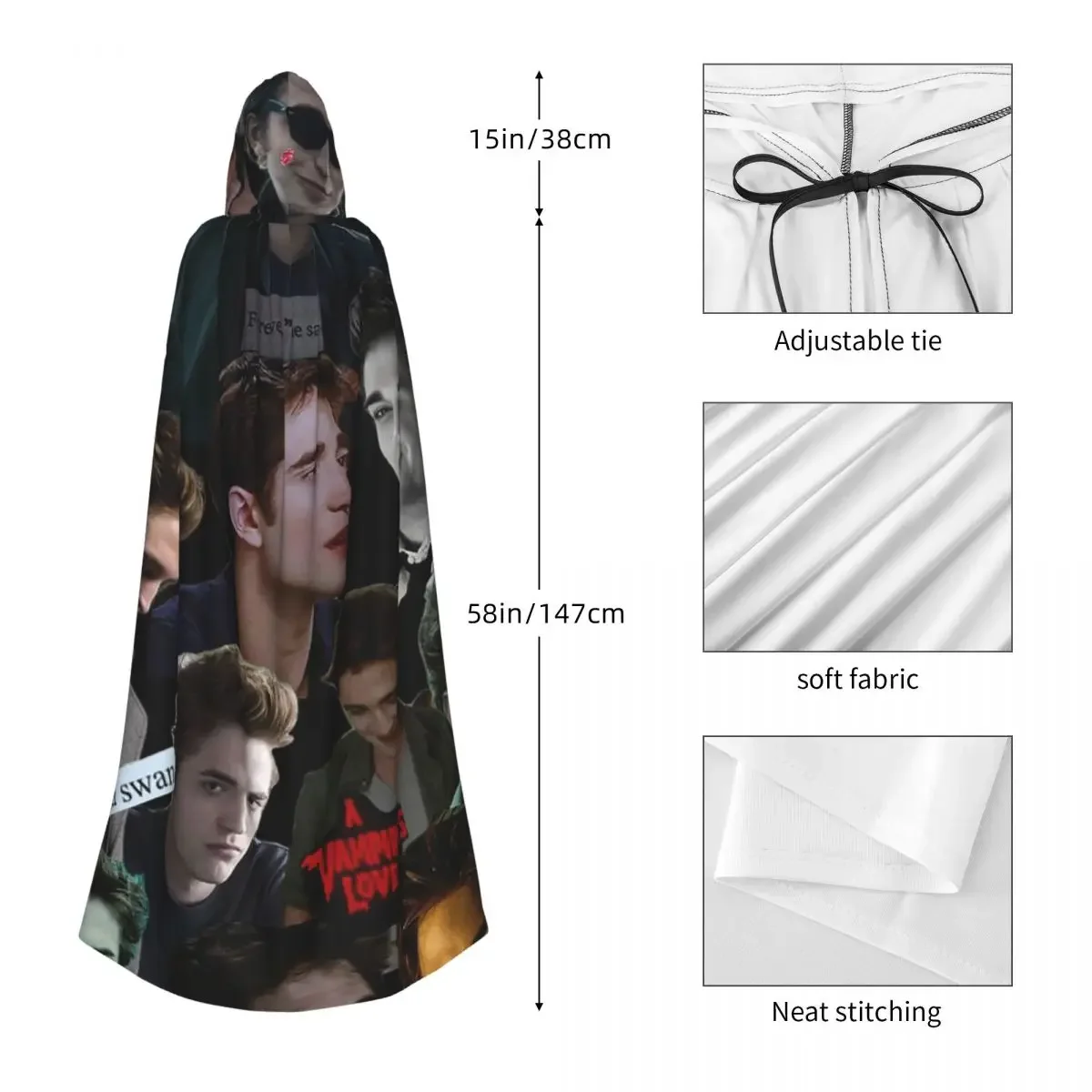 Edward Cullen Twilight Long Hooded Cloak Witch Medieval Costume Cosplay Cape HalloweenVampire Adult Unisex