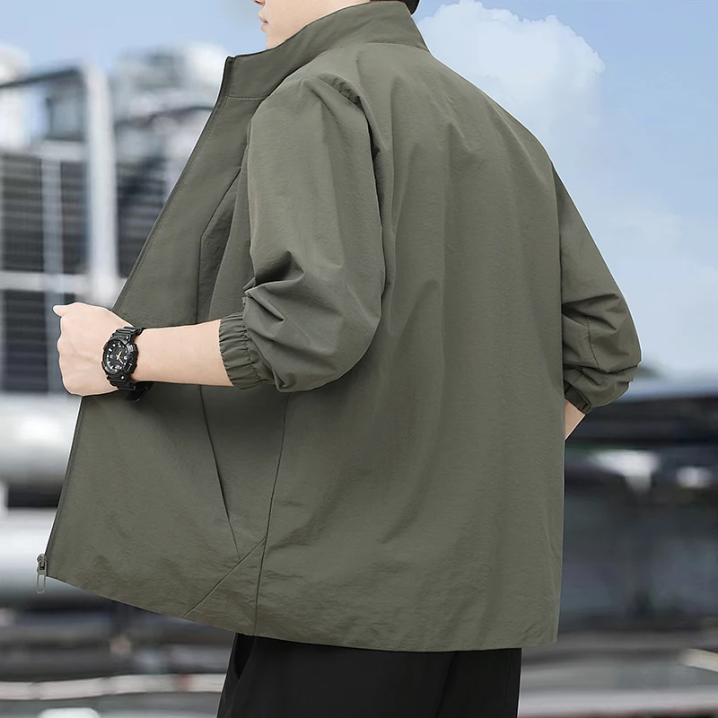 

Однотонная повседневная куртка на молнии, спортивное пальто на открытом воздухе, мужская куртка, осенняя бейсбольная форма с длинными рукавами, ветрозащитная тонкая куртка для велоспорта