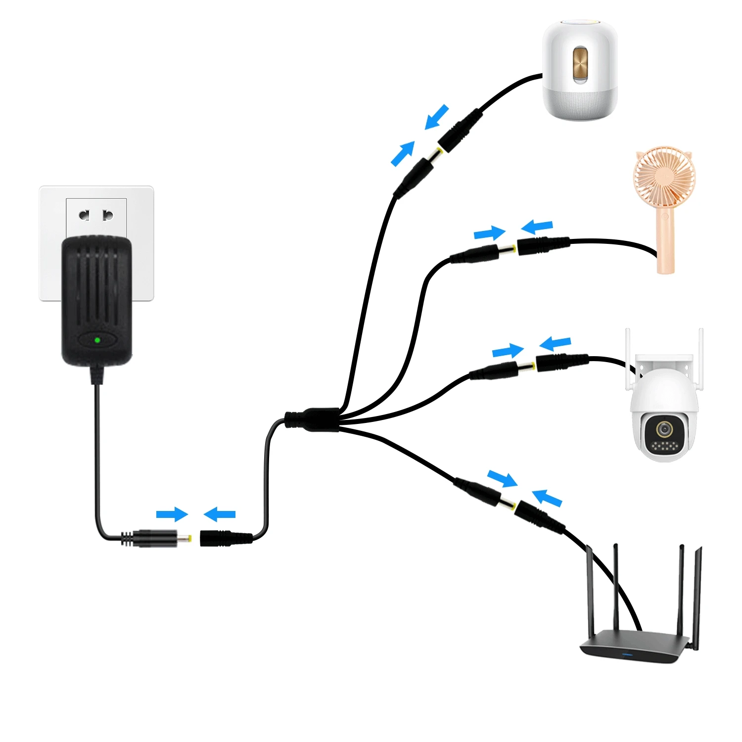 5A Solid Copper DC 4.0x1.7mm Female to Male Splitter Cable 1 to 2/3/4 Way Power Connector for Charger Adapter Camera Accessory