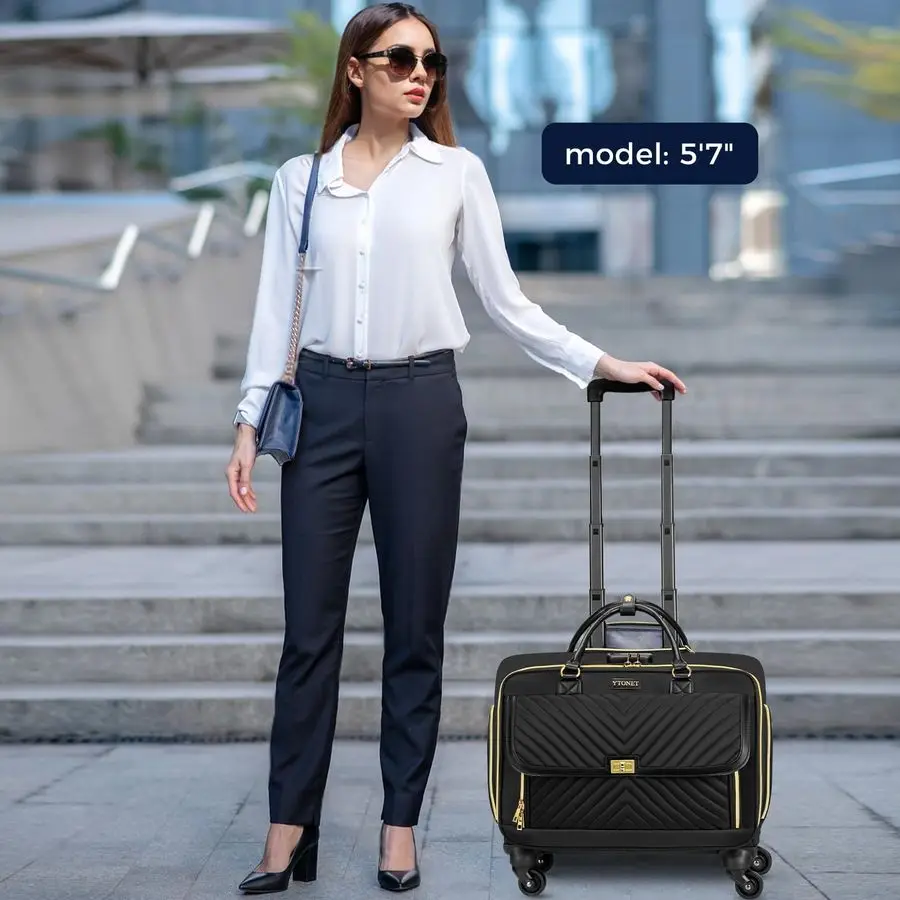 Bolsa para portátil con ruedas, maletín con ruedas para mujer con 4 ruedas giratorias, maletín de 17,3 pulgadas para mujer con cerradura y cubo de embalaje,