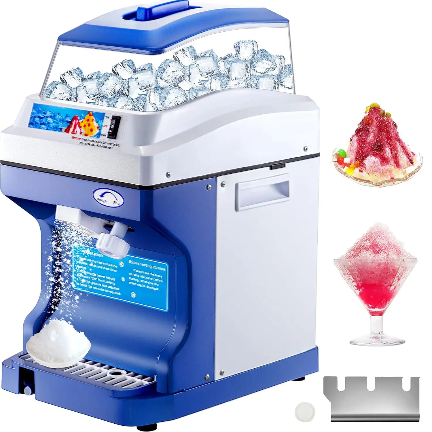 Commercial Ice Shaver Crusher, 265LBS/H Electric Snow Cone Maker with 4.4lbs Ice Box, 650W Tabletop Shaved Ice Machine for Parti