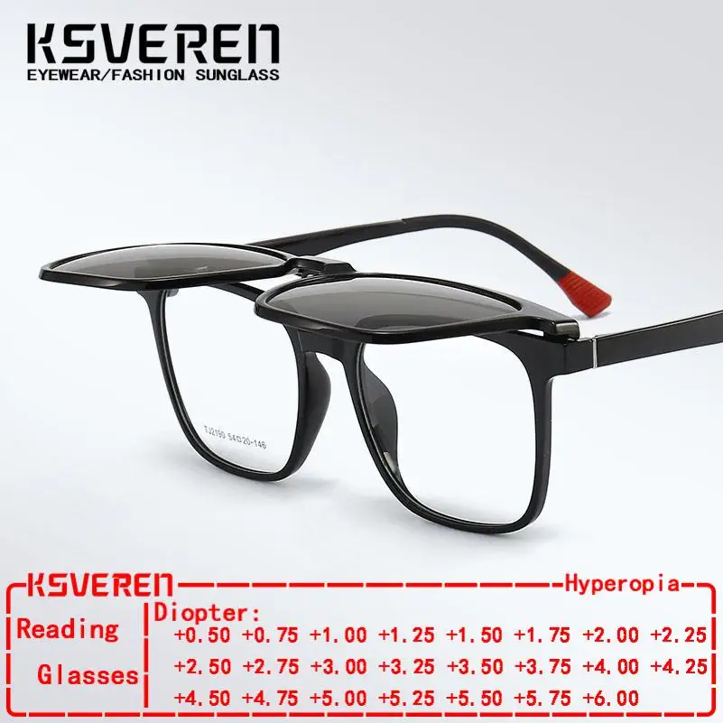 

Square Anti Blue Light Reading Glasses Men 3 in 1 TR90 Magnetic Clip On Polarized Sunglasses Optics Prescription Glasses Frame