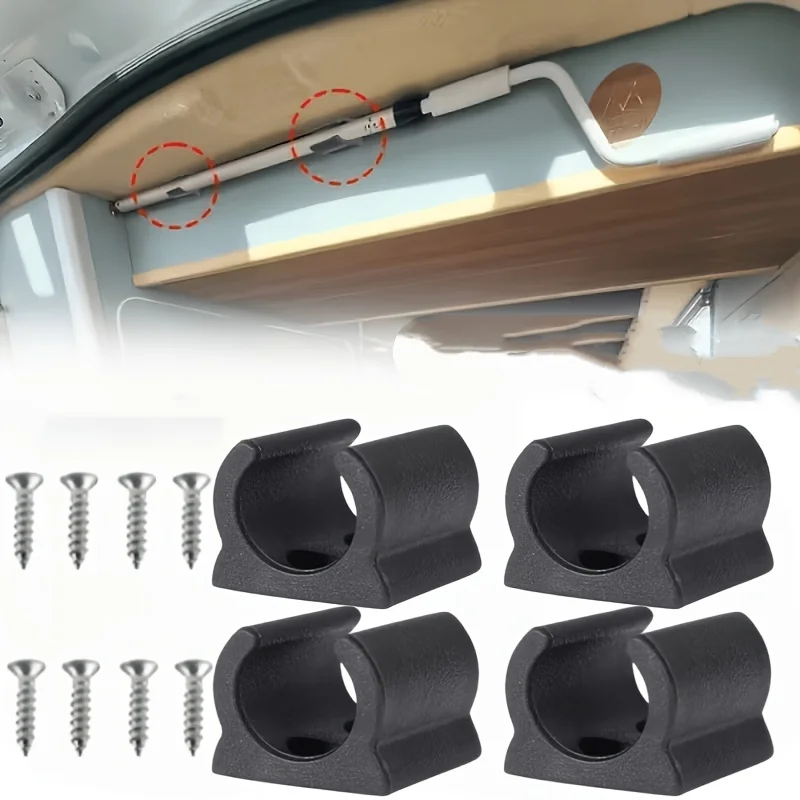 

2 Sets of Rod Brackets (4 Plastic Brackets and 8 Screws Per Set) Rv Awning Rod Storage Bracket with Screws, Camper Awning Hand Crank Rod Clamp, Rv Enhancement Equipment