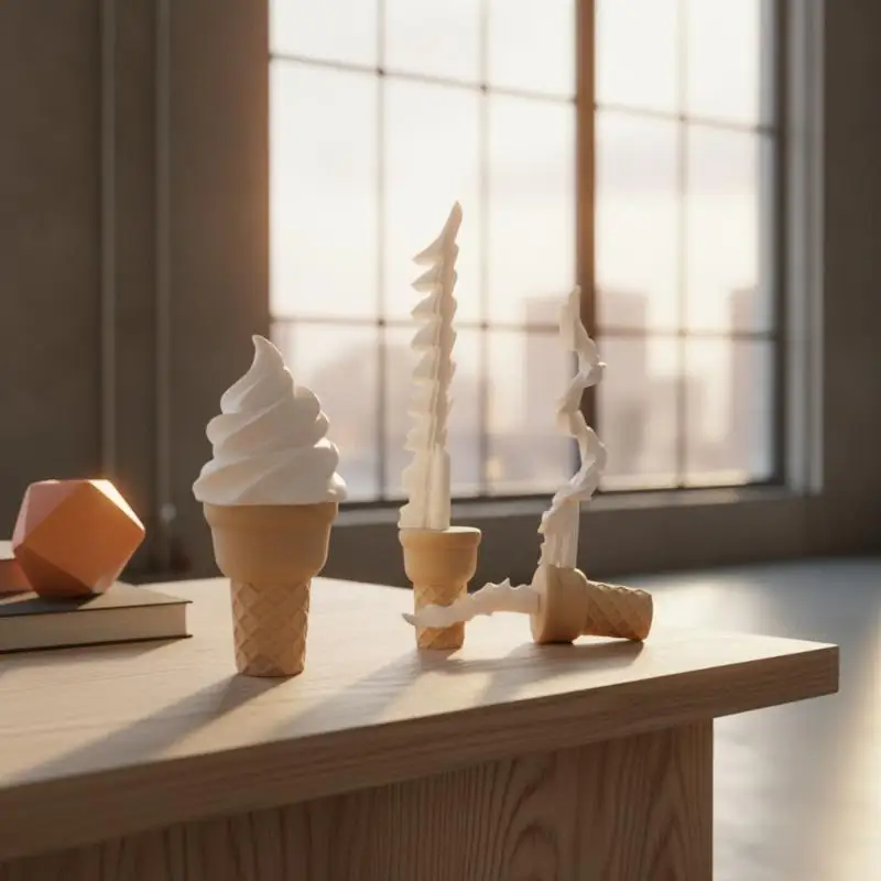 3D Printed Retractable Ice Cream Sword Telescopic Twist Cone Creative Prank Prop Unique White Elephant Gift for Christmas Party
