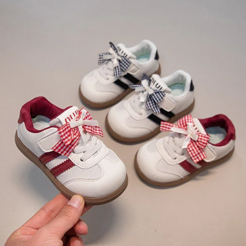 Sneakers for Boys Kids Cute Toddler Girls Sneakers Plaid Bow White Stripe Non-Slip Kids Shoes Casual Kids Footwear for Spring