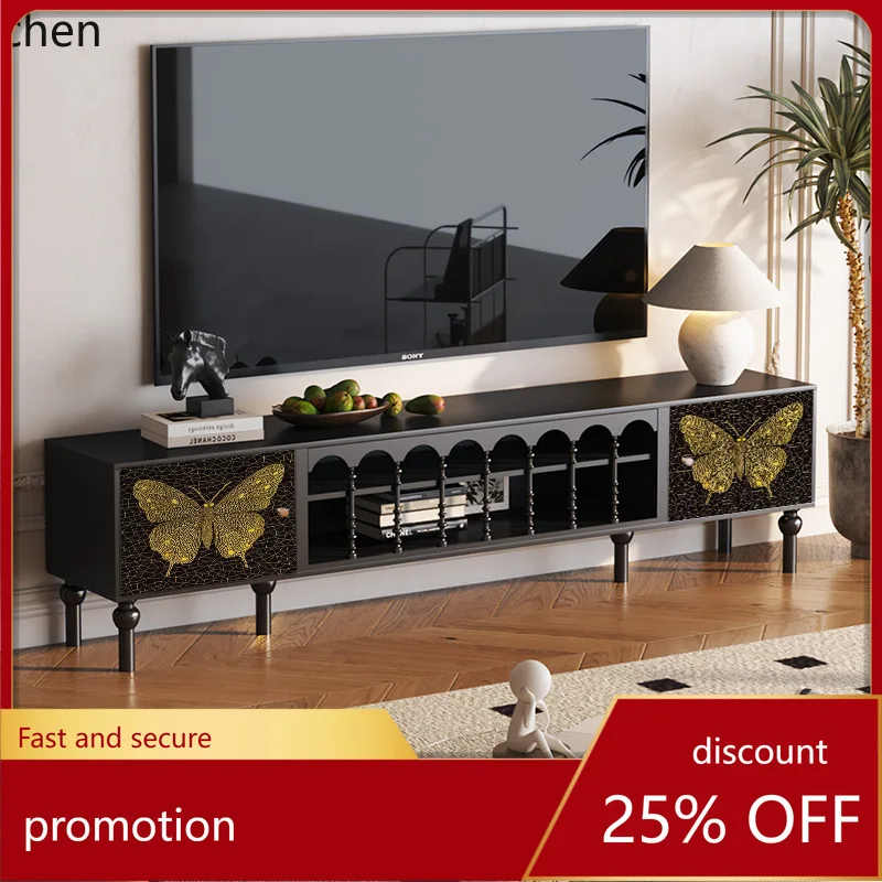 

ZML solid wood TV cabinet household living room new storage and storage integrated wall decoration floor side cabinet