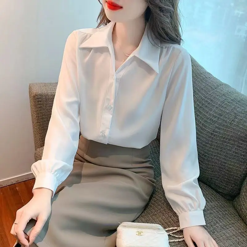 Camisas de manga larga de gasa para mujer, Tops abotonados de gran tamaño, dobladillo plisado, mangas acampanadas, corte ajustado, estilo Preppy femenino, Retro francés