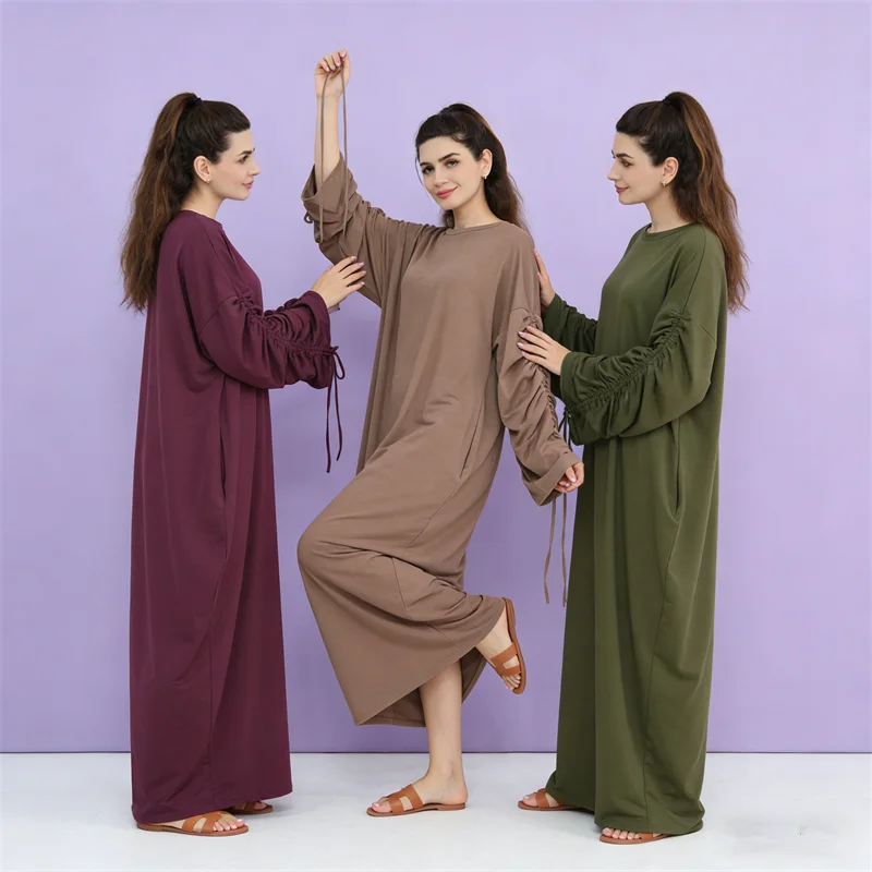 

2026 Ид Абая для женщин, длинное платье с манжетами на шнурке, мусульманский кафтан, Дубай, Абая, Турция, кафтан, марокаин, женский халат, ислам, Джалабия