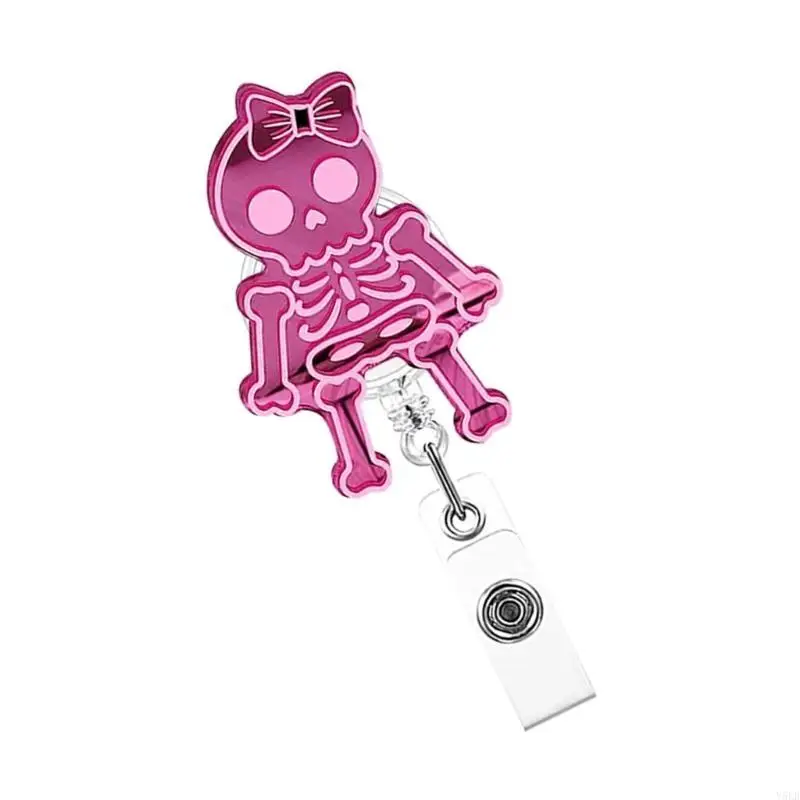 Y5LB Acrylic Carabiner Holder Skull Badge Reels Retractable Keyring Easy to Use