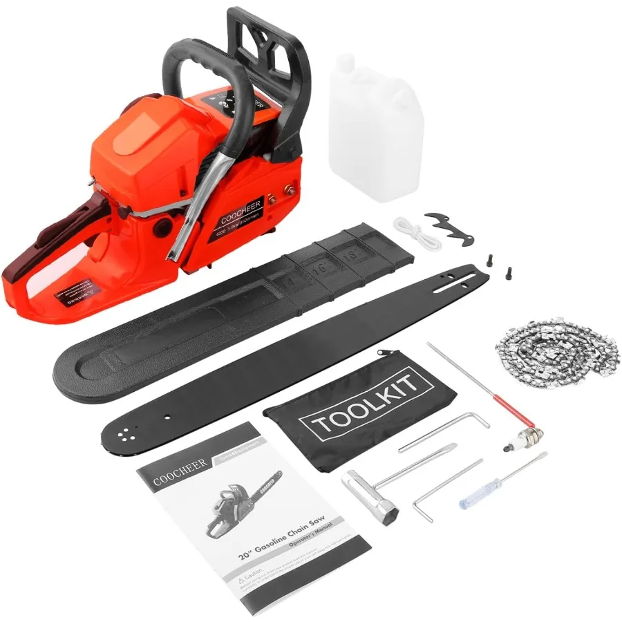 Motosserra a gás atualizada 62cc 3.5-hp 2 ciclos 20 Polegada motosserra a gás com saco de transporte kit de ferramentas motosserras movidas a gás para hea