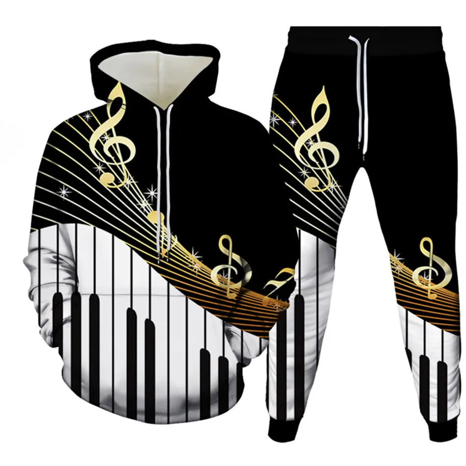 Herbst Musik Symbol 3d gedruckt Hoodie Anzug Männer Sweatshirts Jogging hose lässige Mode zweiteiligen Trainings anzug Set Herren bekleidung