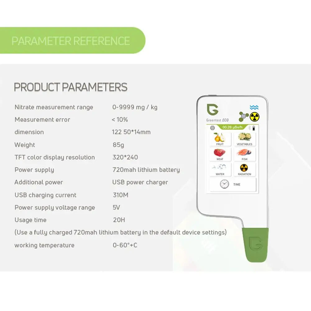 Greenest6T pantalla capacitiva para verduras, frutas, carne, pescado, nitrato, alimentos, calidad del agua y seguridad ambiental