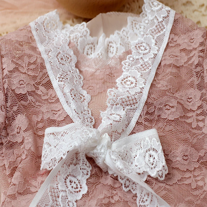 Ylsteed 2 Pieces Set Dusty Pink Newborn Girl Photography Outfits Baby Lace Romper with Bowknot Floral Headband Infant Photo Prop