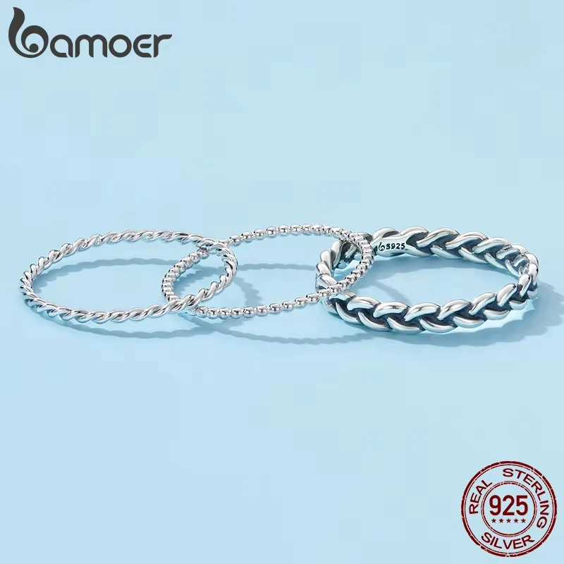 Women's 925 Sterling Silver Braided Rope Twisted Band Ring, Stackable