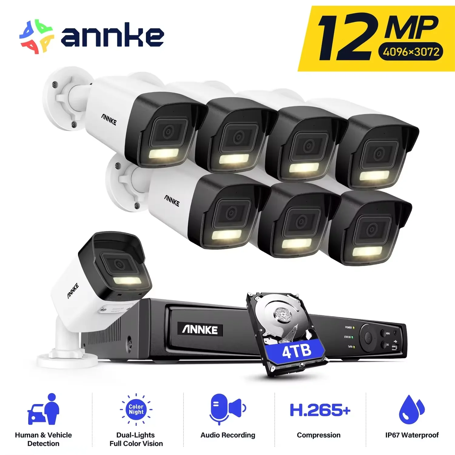 

Annke 8CH NVR 12MP HD IP Security Camera Poe 6K Dual Light Audio Fixed Video Surveillance Human Vehicle Detection CCTV System