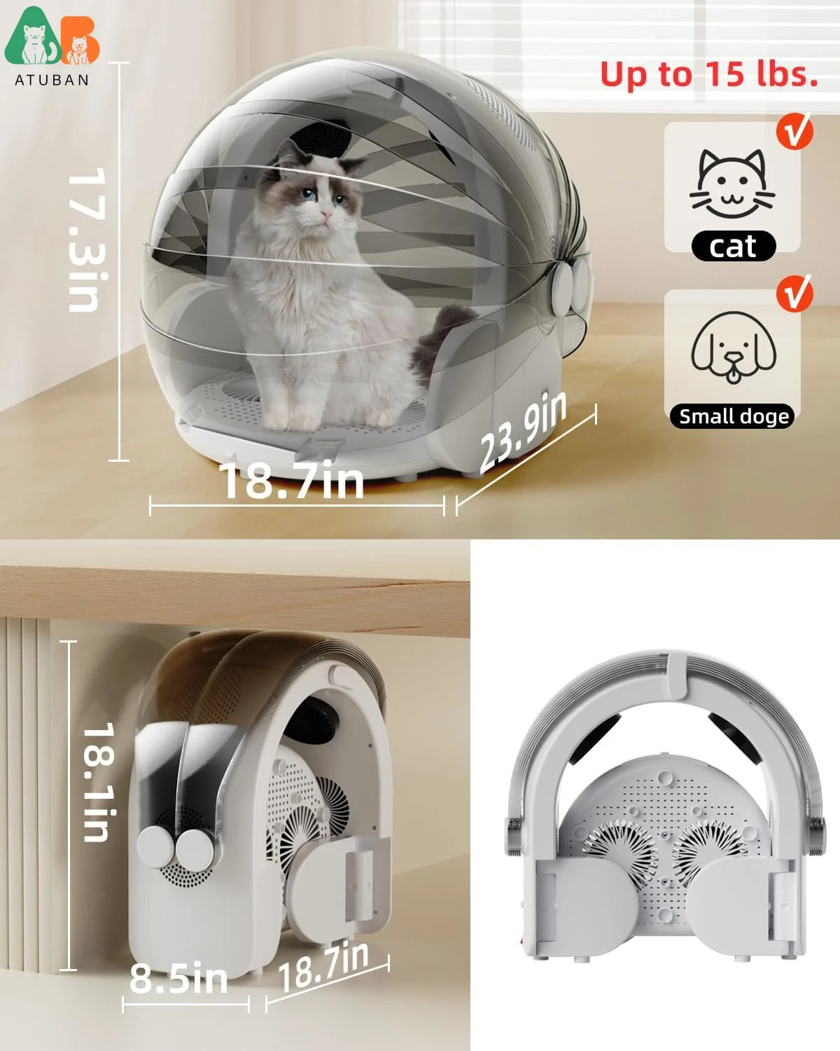 Imagem -05 - Dobrável Inteligente Pet Box Secador Cat Automático Caixa Secador Time-setting Controle de Temperatura Small Dog Secagem Box Fan Velocidade