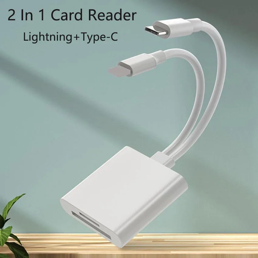 

2 In 1 OTG Card Reader Type C Lightning to SD TF Memory Card Adapter For PC Laptop iPhone Multi Smart Cardreader No APP Requires