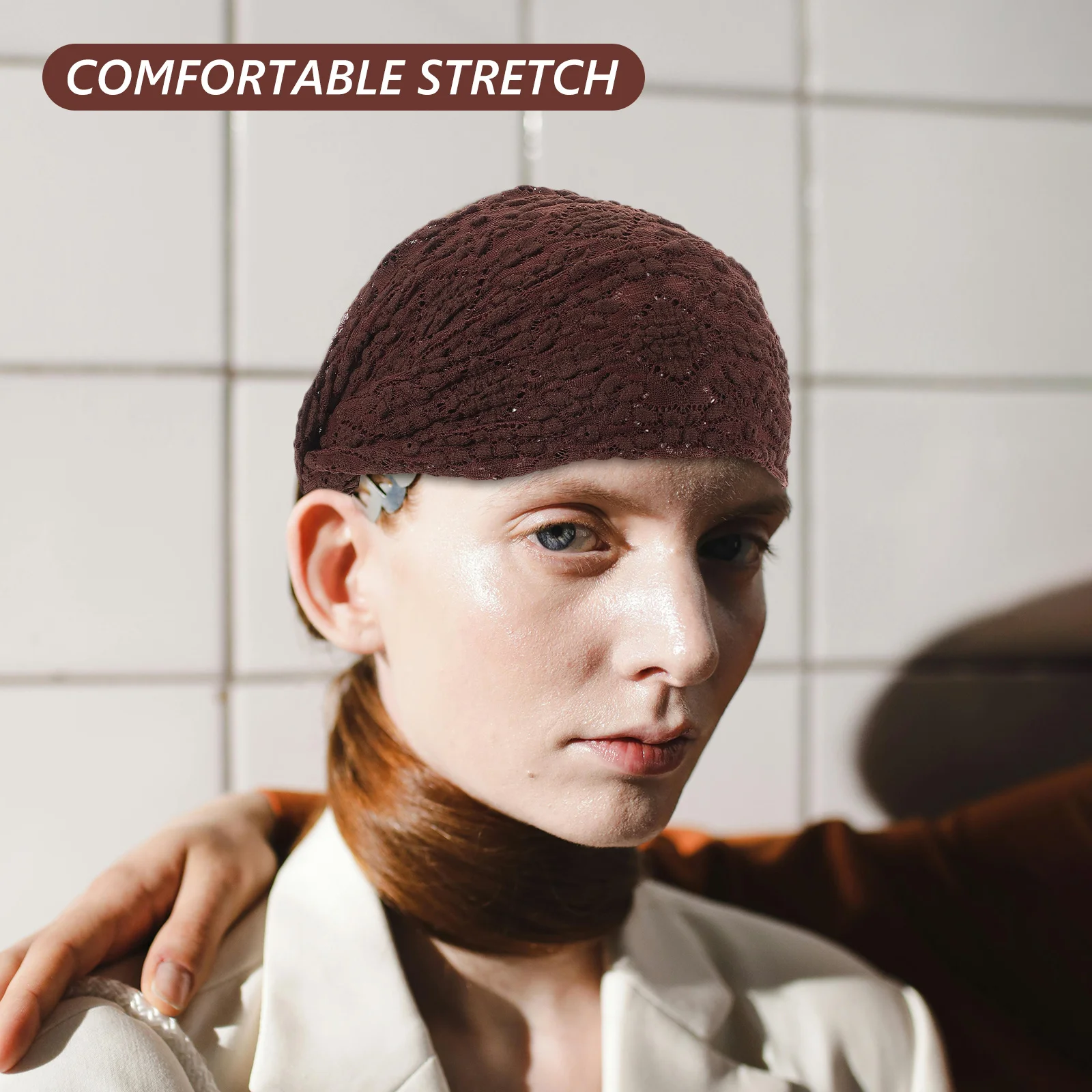 عصابة رأس مرنة واسعة للنساء من الدانتيل بوهو للشعر، وشاح مكياج قابل للتمدد، تغطية للشعر الأبيض، عصابة رأس