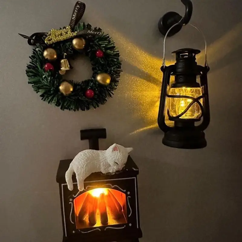 Mini Cat Fireplace LED Refrigerator Magnet Cartoon Luminous Magnetic Sticker for Kids Room Decor Home Kitchen Accessory