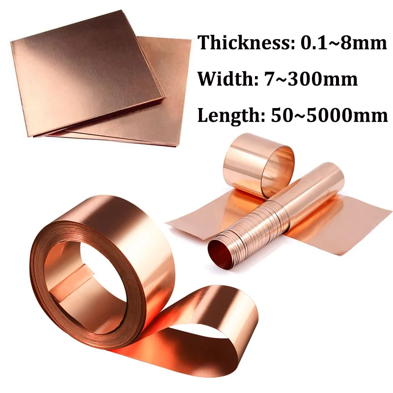 Placa de Cobre da Folha do Metal 99 cu Puro Espessura 0.1 Mm8 mm Comprimento 50 Mm5000 mm 1pc