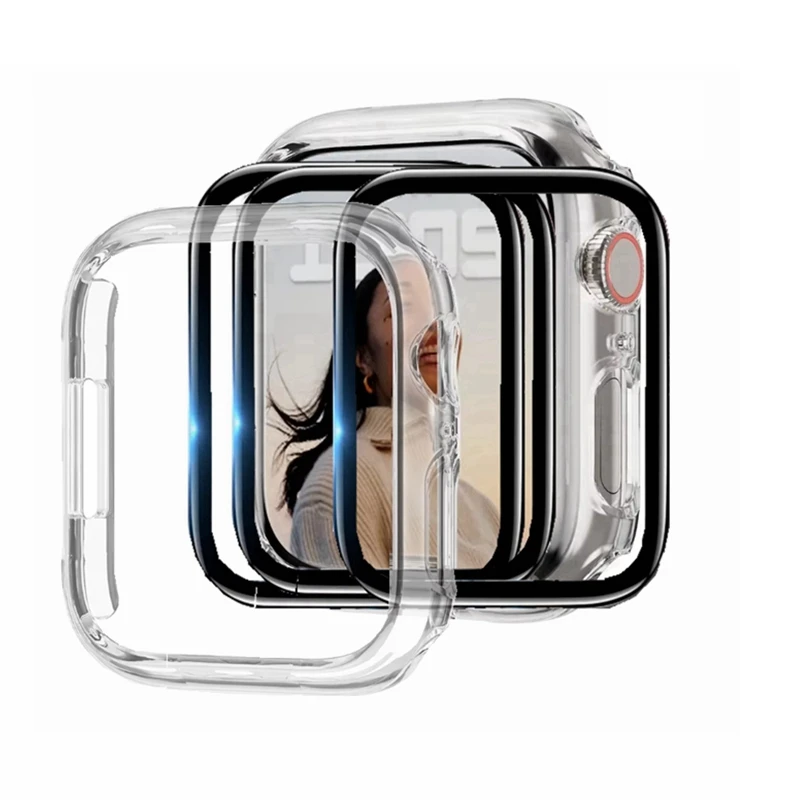 3 protectores de pantalla + 1 funda para Apple Watch ultra 3 2 4 5 6 7 8 9 10 11 45mm 41mm 44mm 40mm 42mm 38mm 46mm 49 mm Accesorios