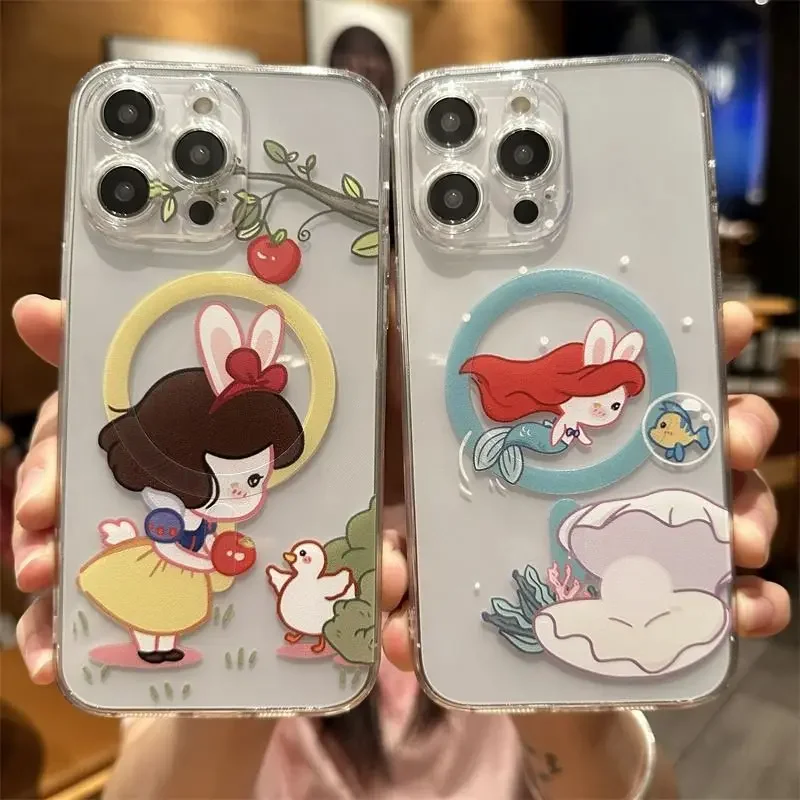 Cute Cartoon Snow White Magsafe Magnetic Phone Case for Samsung Galaxy S25 S24 S23 S22 S21 S20 FE Plus Ultra 5G Soft Clear Cover