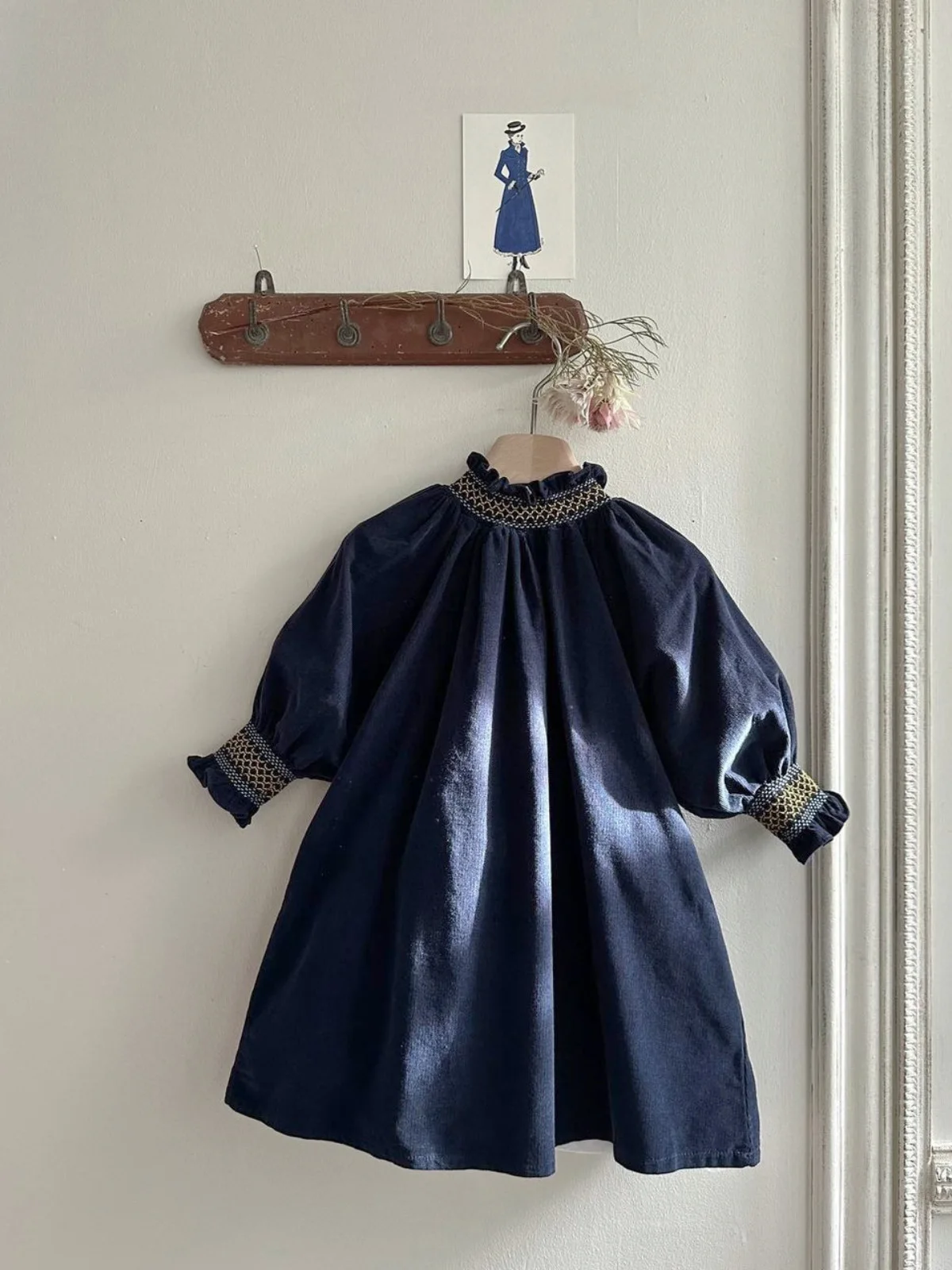 2026 Spring New Baby Girl Long Sleeve Dress Solid Girls Vintage Lace Collar Princess Dress Infant Corduroy Dress Toddler Clothes