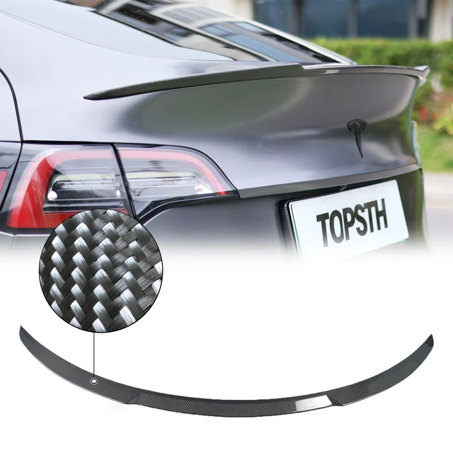 LMTUNING Tesla Model Y Matowy Spoiler z Prawdziwego Włókna Węglowego na Klapę Bagażnika Zewnętrzny Tylny Zestaw Akcesoriów Stylizacyjnych (Błyszczący)