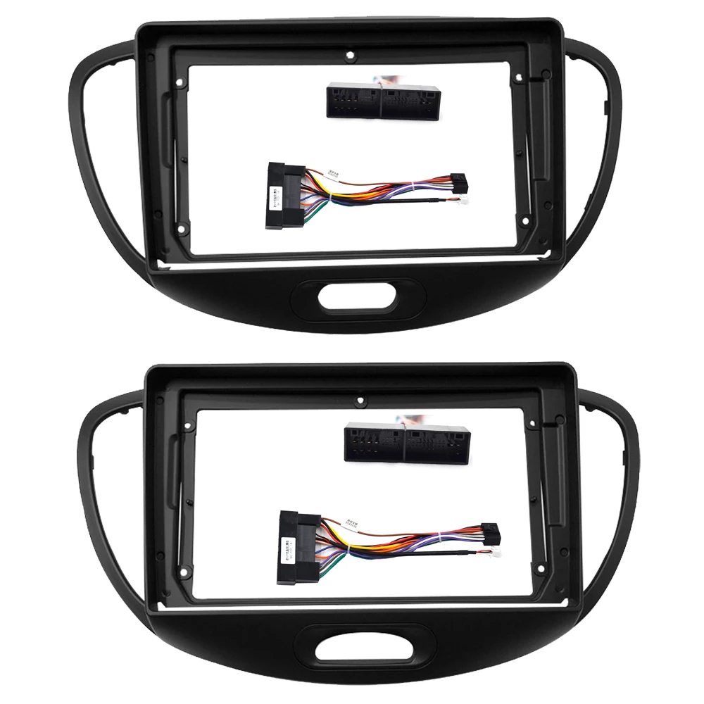 WQLSK 2 Din 9 Inch Car Radio PC ABS Plastic Fascia Panel Frame and Cable for HYUNDAI I10 2008~2011 Dash Mount Kit