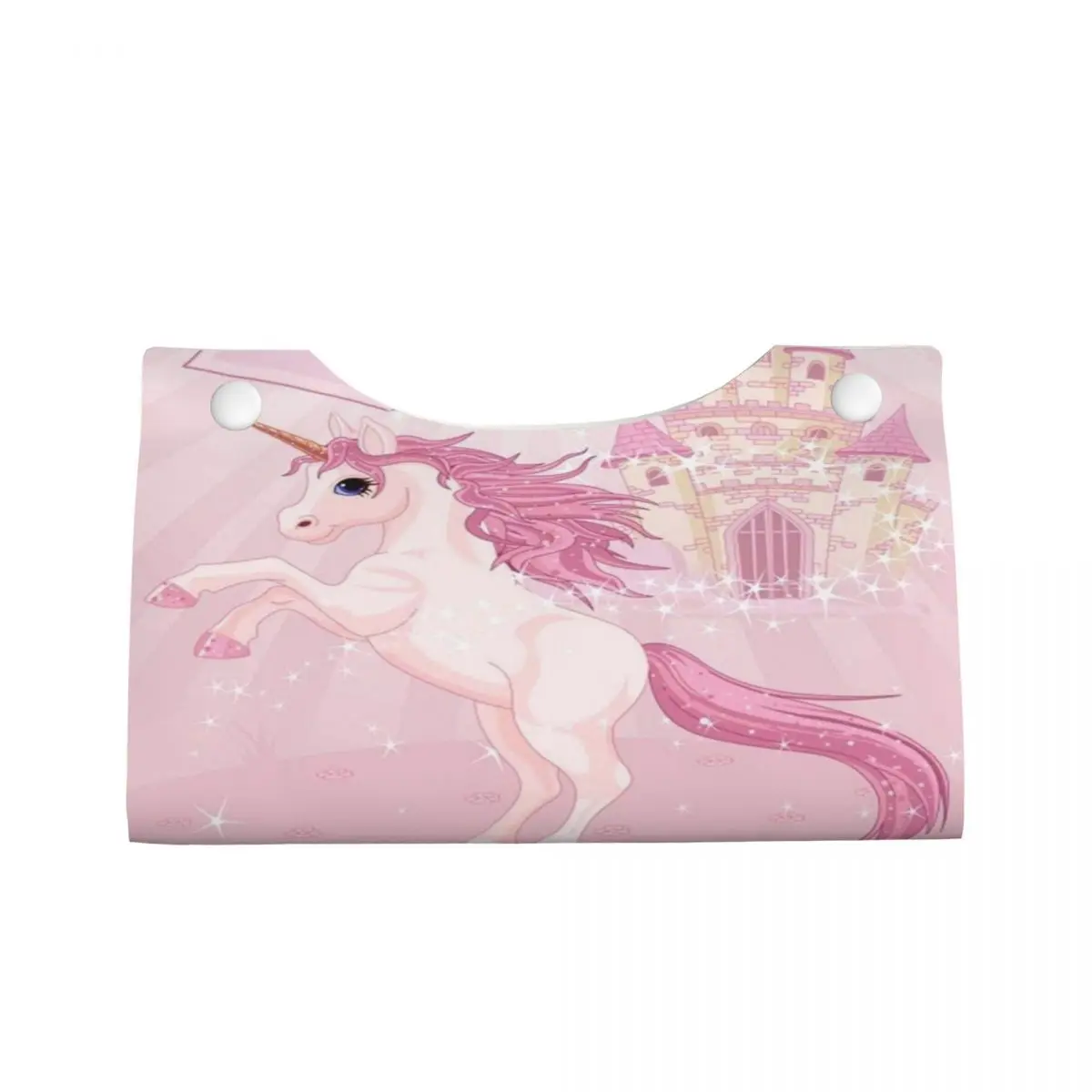 Custom Unicorn And Fairy Tale Castle Tissue Box Cover Rectangular PU Leather Facial Tissues Holder for Bathroom