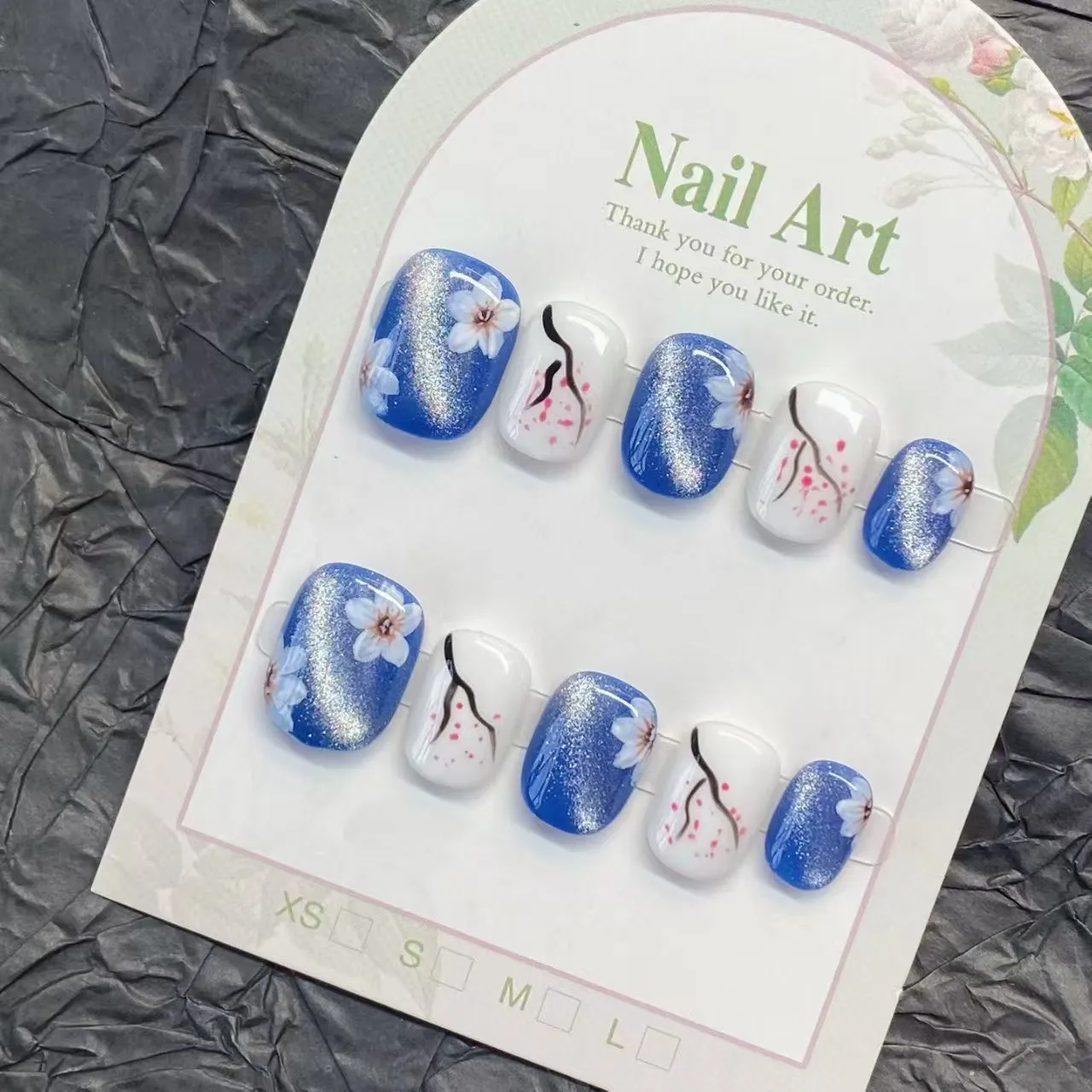 

10pcs Handmade Press on Nails Chinese Hand-Painted Landscape Plum Blossom Cat Eye Machine False Nails Detachable Wearable Nail