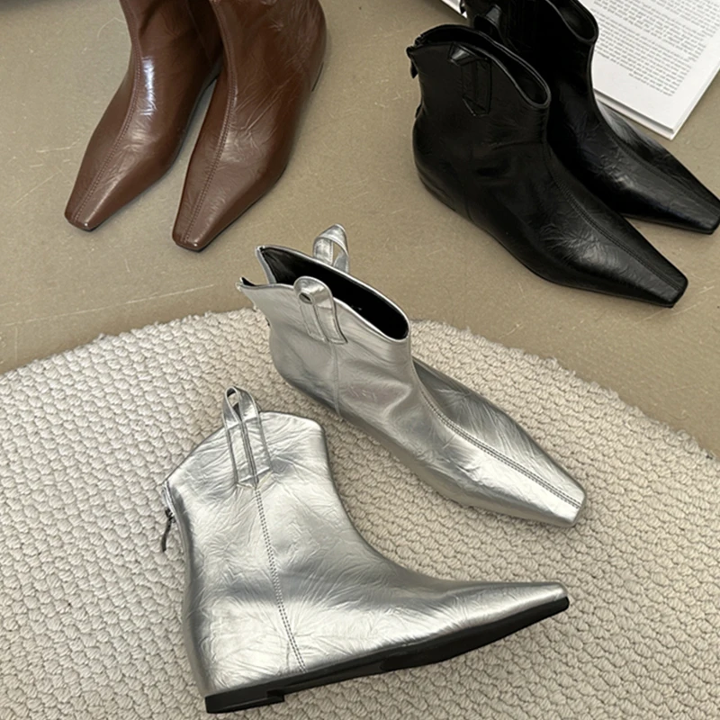 

Original Designer Brand Square Head Inside Raise Boot After Zipper Short Tube Leather Fashion Ankle Boots for Women