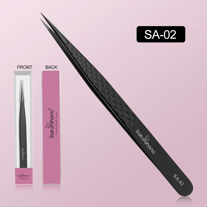 SAKURAHANA Professionelle Wimpernpinzette, schwarze Faserspitze für Wimpernverlängerungen, Mega-Volumen, Nerz-Wimpern, Werkzeug, Make-up-Künstler-Set