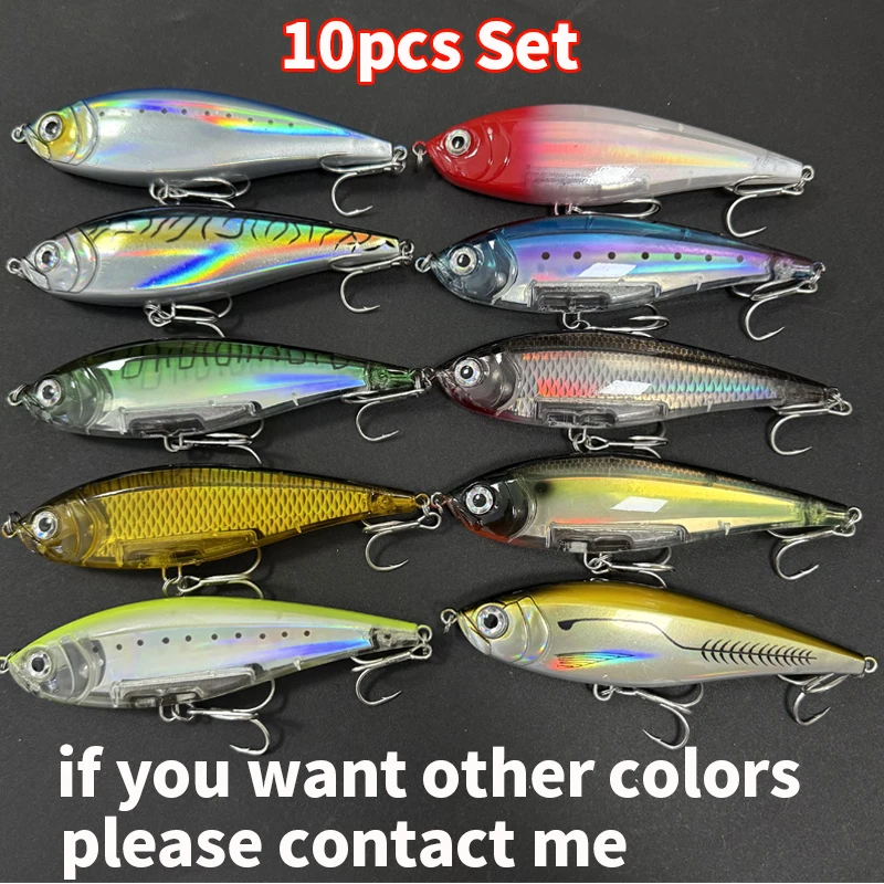 

10pcs Lure Set Floating Stickbait 130mm 48G Pencil Inshore Fishing Tackle GT Trout Seabass Lure Artificial Bait 9157